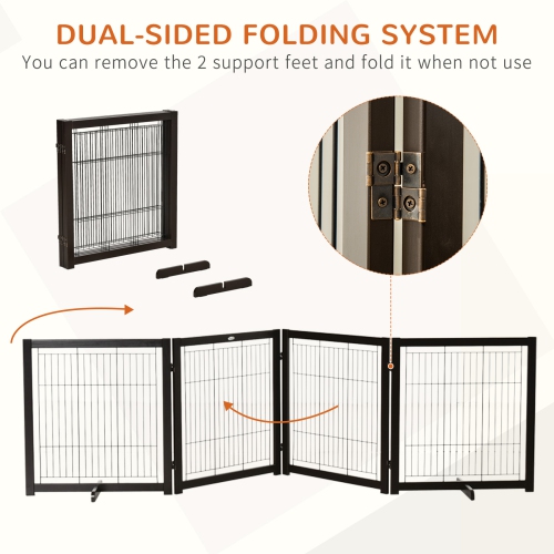 PawHut Wooden Dog Gate Foldable Pet Fence for Small & Medium Dogs 4 Panel with Support Feet Freestanding Safety Barrier for House Doorway Stairs