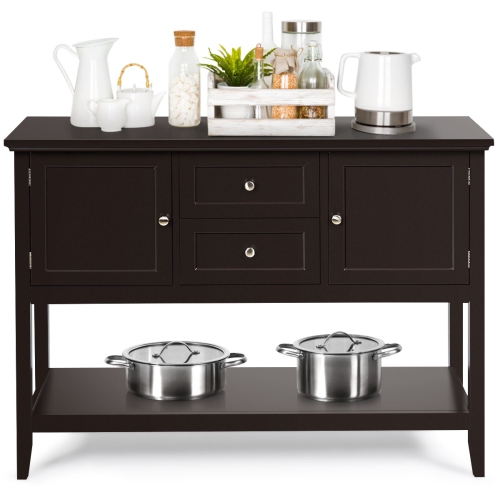 Topbuy Wooden Sideboard Buffet Table Console Table with 2 Drawers & 2 Doors & Bottom Shelf