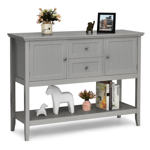 TOPBUY  Buffet Cabinet Sideboard Wooden Console Table With 2 Storage Drawers & 2 Cabinets & Bottom Shelf Beige/gray