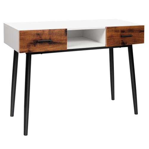 TOPBUY  42" Industrial Console Table With 2 Drawers & Middle Open Shelf Narrow Accent Side Table for Entryway