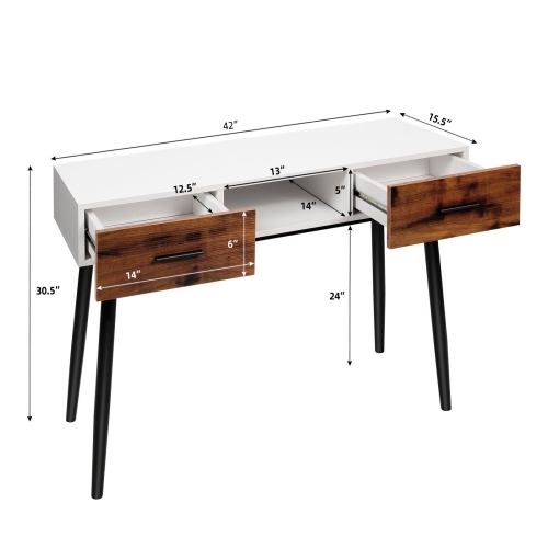 Topbuy 42" Industrial Console Table with 2 Drawers & Middle Open Shelf Narrow Accent Side Table for Entryway