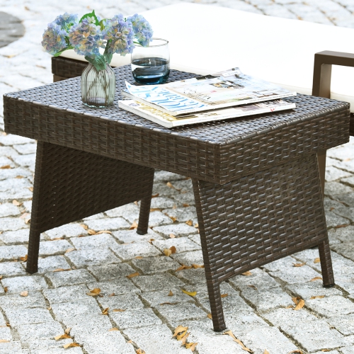Patiojoy Brand New Folding PE Rattan Wicker Side Coffee Table Patio Garden Outdoor