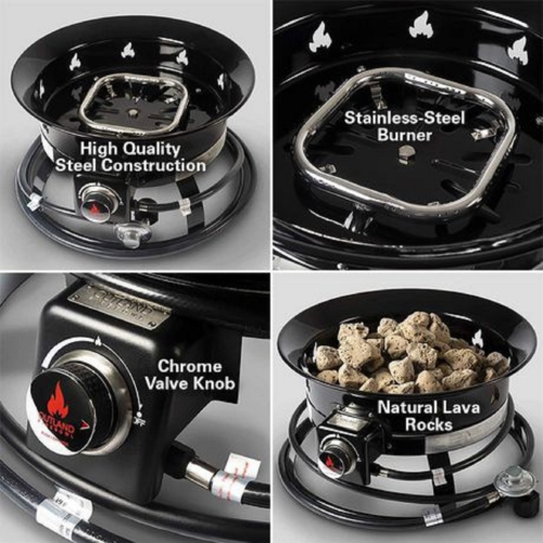 Outland Firebowl. 58,000 BTUs Lightweight and Portable Outland Firebowl Portable Propane Fire Pit Features Stainless Steel Burner