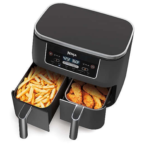 Ninja Air Fryer. 15.63" L x 13.86" W x 12.4" H Foodi 6-in-1 Two-Basket Ninja Air Fryer in Silver/Black with DualZone Technology 8-qt XL Capacity