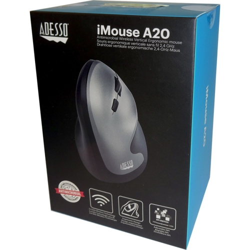 Adesso iMouse A20 Antimicrobial 2400 DPI Wireless Optical Mouse - Gray/Black -
