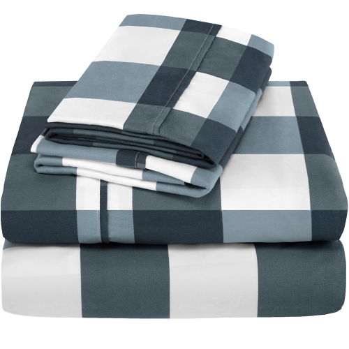 BARE HOME  Sheet Set - Premium 1800 Ultra-Soft Microfiber - Double Brushed - Hypoallergenic - Wrinkle Resistant (Gingham Blue, Full)