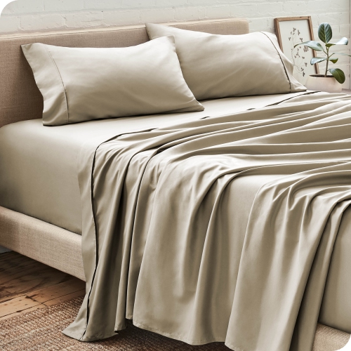 BARE HOME  Sheet Set - Premium 1800 Ultra-Soft Microfiber - Double Brushed - Hypoallergenic - Wrinkle Resistant (Sand, Split King)