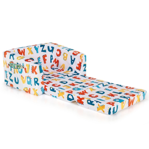 Topbuy 2-in-1 Convertible Kids Sofa Flip Open Couch w/Sturdy Sponge Construction&Velvet Fabric Multi-Color