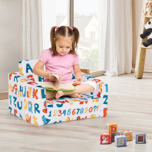Topbuy 2-in-1 Convertible Kids Sofa Flip Open Couch w/Sturdy Sponge Construction&Velvet Fabric Multi-Color