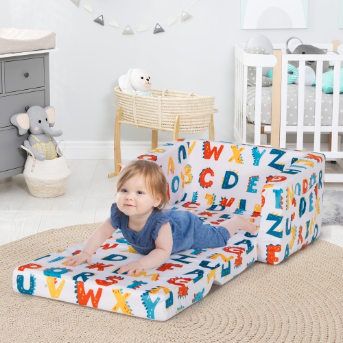 Topbuy 2-in-1 Convertible Kids Sofa Flip Open Couch w/Sturdy Sponge Construction&Velvet Fabric Multi-Color