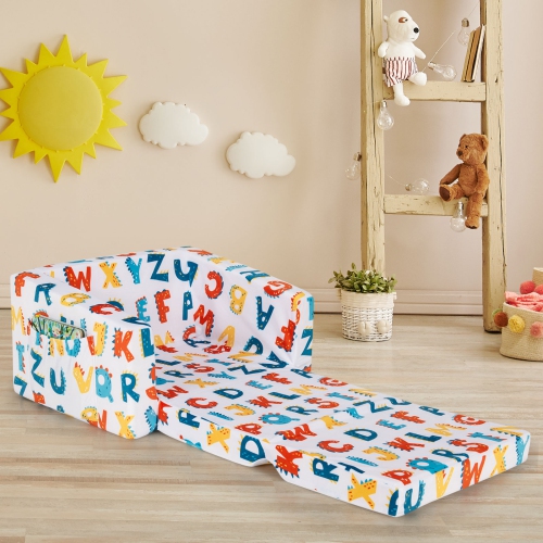 Topbuy 2-in-1 Convertible Kids Sofa Flip Open Couch w/Sturdy Sponge Construction&Velvet Fabric Multi-Color