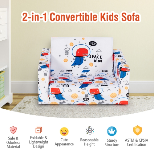 Topbuy 2-in-1 Convertible Kids Sofa Flip Open Couch w/Sturdy Sponge Construction&Velvet Fabric White&Red&Blue