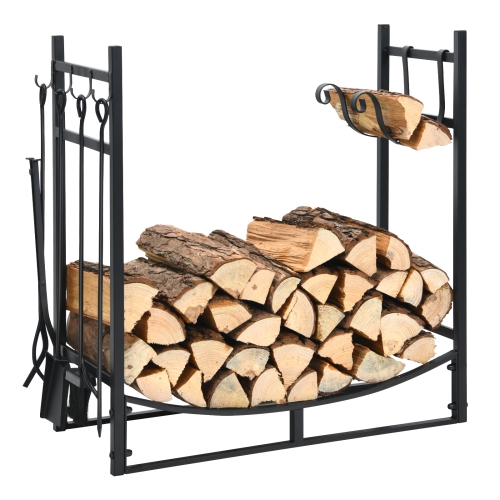 Topbuy 30" Firewood Rack with Tool Set 30" Fireplace Log Holder for Indoor&Outdoor Wood Stacker Lumbar Storage Organizer