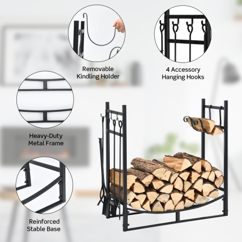 Topbuy 30" Firewood Rack with Tool Set 30" Fireplace Log Holder for Indoor&Outdoor Wood Stacker Lumbar Storage Organizer