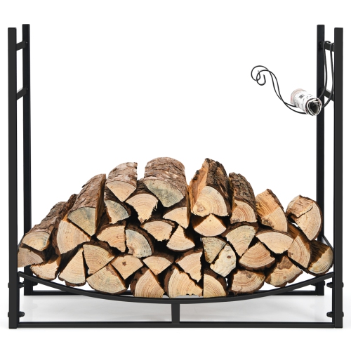 Topbuy 33" Firewood Rack with Kindling Holder 33" Fireplace Log Holder for Indoor&Outdoor Wood Stacker Lumbar Storage Organizer