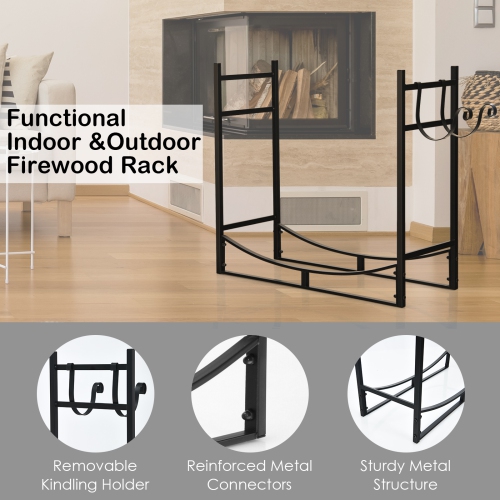 Topbuy 33" Firewood Rack with Kindling Holder 33" Fireplace Log Holder for Indoor&Outdoor Wood Stacker Lumbar Storage Organizer