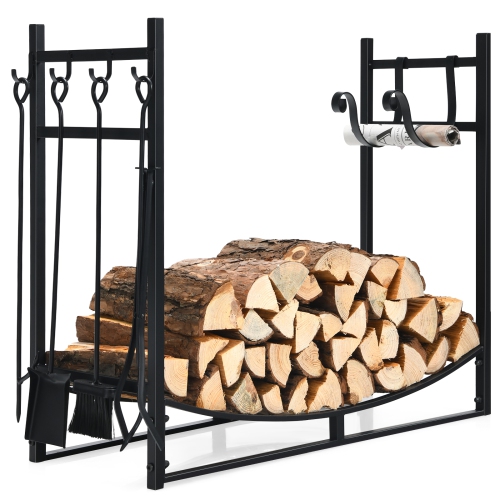 Topbuy 36" Firewood Rack with Tool Set 36" Fireplace Log Holder for Indoor&Outdoor Wood Stacker Lumbar Storage Organizer