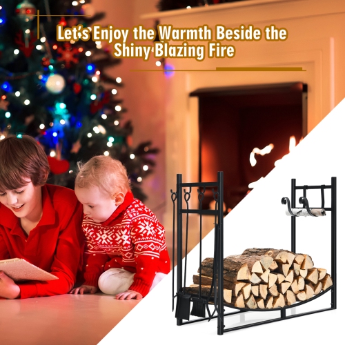 Topbuy 36" Firewood Rack with Tool Set 36" Fireplace Log Holder for Indoor&Outdoor Wood Stacker Lumbar Storage Organizer