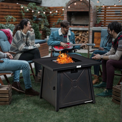 Topbuy 50,000 BTU Square Outdoor Propane Fire Pit Table with Waterproof Cover Lava Rock