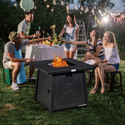 Topbuy 50,000 BTU Square Outdoor Propane Fire Pit Table with Waterproof Cover Lava Rock
