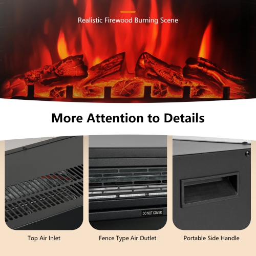 Topbuy 28" Electric Fireplace 900/13500W Wall Recessed Electric Heater w/Remote Control & Thermostat for Home Office