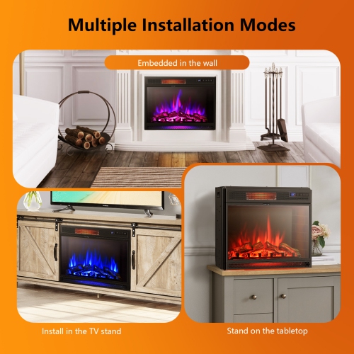 Topbuy 25" Electric Fireplace Wall Recessed Electric Heater w/Remote Control Touch Screen Thermostat Timer