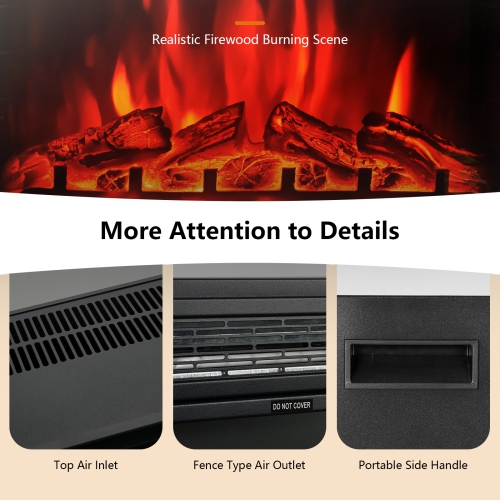 Topbuy 25" Electric Fireplace Wall Recessed Electric Heater w/Remote Control Touch Screen Thermostat Timer