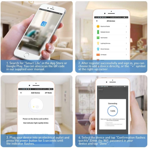 NIERBO Wi-Fi Smart Plug WiFi Smart Plug 10A 2400W Mini Smart Plug Works with Amazon Alexa, Echo, Google Home, No Hub Required, Voice Command, Time