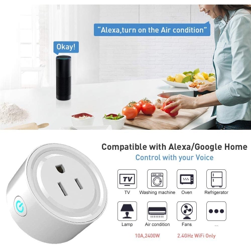 NIERBO 4Pack Wi-Fi Smart Plug WiFi Smart Plug 10A 2400W Mini Smart Plug Works with Amazon Alexa, Echo, Google Home, No Hub Required, Voice Command,