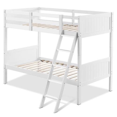 Topbuy Twin Over Twin Bunk Beds Convertible 2 Individual Twin Beds Solid Hardwood White/ Espresso