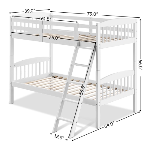Topbuy Twin Over Twin Bunk Beds Hardwood Convertible into 2 Individual Kid Bed Ladder White/ Espresso