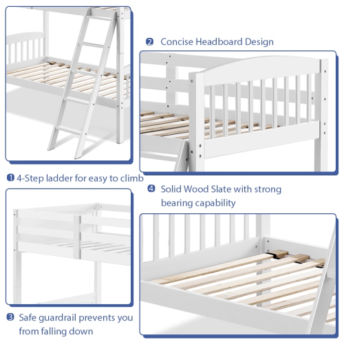 Topbuy Twin Over Twin Bunk Beds Hardwood Convertible into 2 Individual Kid Bed Ladder White/ Espresso