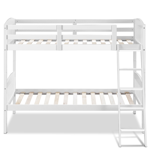 Topbuy Twin Over Twin Bunk Beds Hardwood Convertible into 2 Individual Kid Bed Ladder White/ Espresso