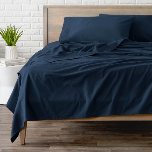 BARE HOME  Flannel Sheet Set 100% Cotton, Velvety Soft Heavyweight - Double Brushed Flannel - Deep Pocket (Cal King, Dark Blue)