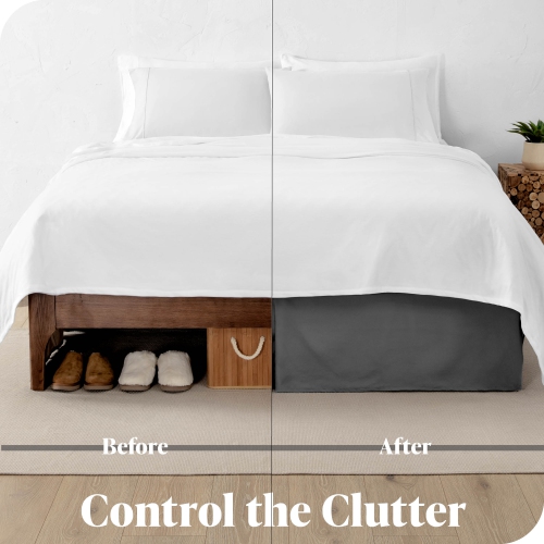 Bare Home Bed Skirt Double Brushed Premium Microfiber, 15-Inch Tailored Drop Pleated Ruffle, 1800 Ultra-Soft, Shrink Resistant - Twin, Grey