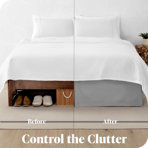 Bare Home Bed Skirt Double Brushed Premium Microfiber, 15-Inch Tailored Drop Pleated Ruffle, 1800 Ultra-Soft, Shrink Resistant - Twin, Light Grey