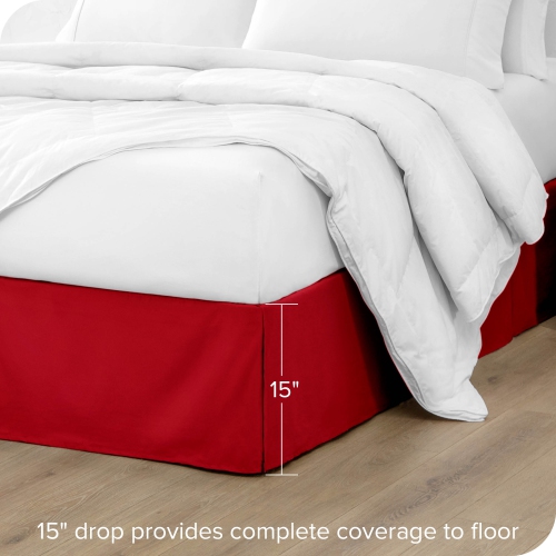 Bare Home Bed Skirt Double Brushed Premium Microfiber, 15-Inch Tailored Drop Pleated Ruffle, 1800 Ultra-Soft, Shrink Resistant - Twin XL, Red