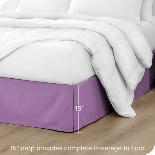 Bare Home Bed Skirt Double Brushed Premium Microfiber, 15-Inch Tailored Drop Pleated Ruffle, 1800 Ultra-Soft, Shrink Resistant - Queen, Lavender
