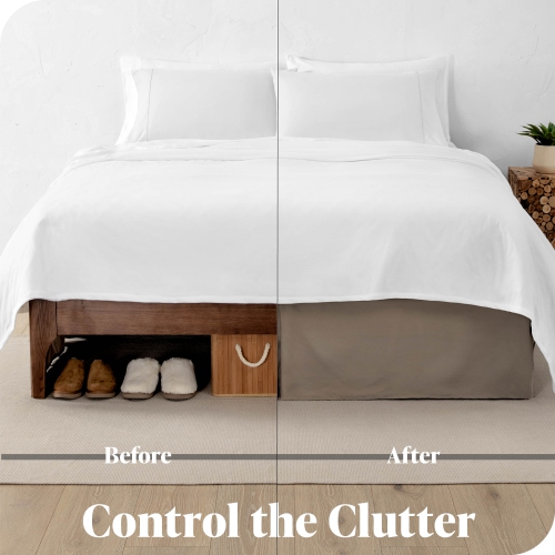 Jupe de lit Bare Home microfibre brossé double Premium, volants plissés droits 15 po, 1800 ultra-doux, résistant aux pertes - simple TG, taupe