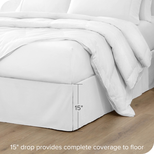 Bare Home Bed Skirt Double Brushed Premium Microfiber, 15-Inch Tailored Drop Pleated Ruffle, 1800 Ultra-Soft, Shrink Resistant - Twin, White