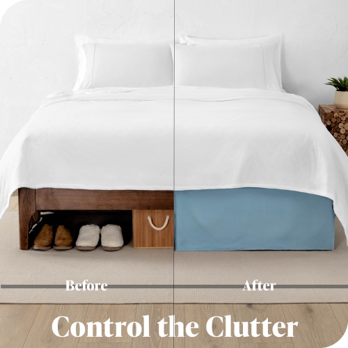 Jupe de lit Bare Home microfibre brossé double Premium, volants plissés droits 15 po, 1800 ultra-doux, résistant aux pertes - simple, bleu Coronet