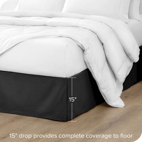 Juponnage Bare Home double brossé microfibre Premium, pli droit 15 po, 1800 ultra-doux, résistant aux pertes - TG lit, noir