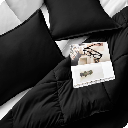 Bare Home Comforter Set - Goose Down Alternative - Ultra-Soft - Hypoallergenic - All Season Breathable Warmth - Queen, Black