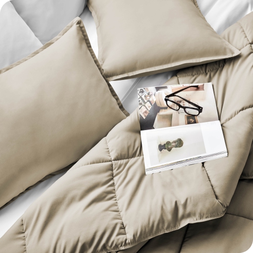 Bare Home Comforter Set - Goose Down Alternative - Ultra-Soft - Hypoallergenic - All Season Breathable Warmth - King/California King, Sand