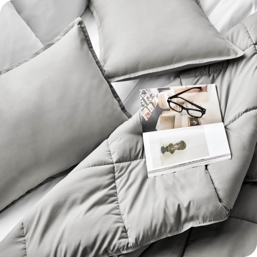 Bare Home Comforter Set - Goose Down Alternative - Ultra-Soft - Hypoallergenic - All Season Breathable Warmth - Full, Light Grey
