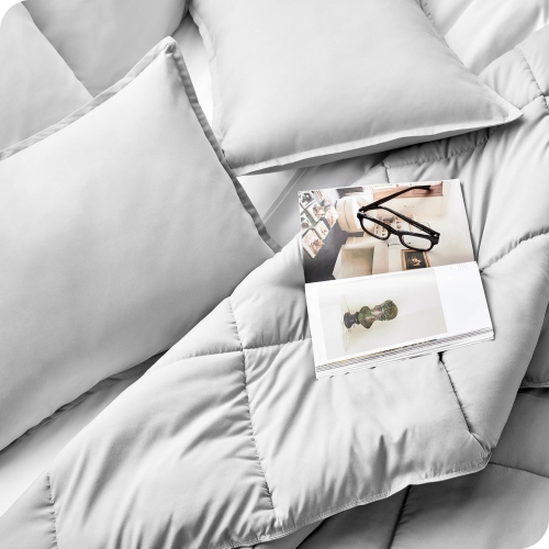 Bare Home Comforter Set - Goose Down Alternative - Ultra-Soft - Hypoallergenic - All Season Breathable Warmth - Oversized Queen, White