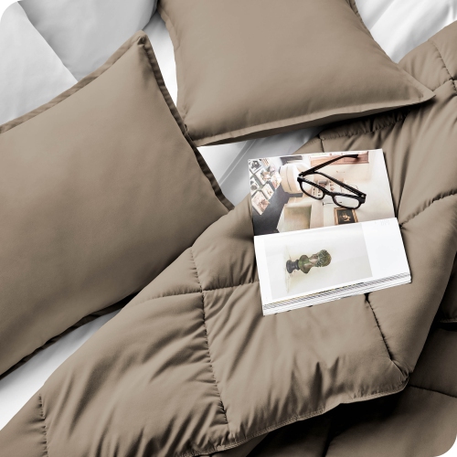 Bare Home Comforter Set - Goose Down Alternative - Ultra-Soft - Hypoallergenic - All Season Breathable Warmth - Queen, Taupe