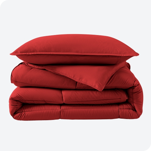 Bare Home Comforter Set - Goose Down Alternative - Ultra-Soft - Hypoallergenic - All Season Breathable Warmth - Twin/Twin XL, Red
