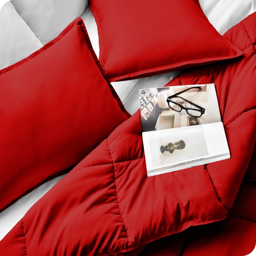 Bare Home Comforter Set - Goose Down Alternative - Ultra-Soft - Hypoallergenic - All Season Breathable Warmth - King/California King, Red