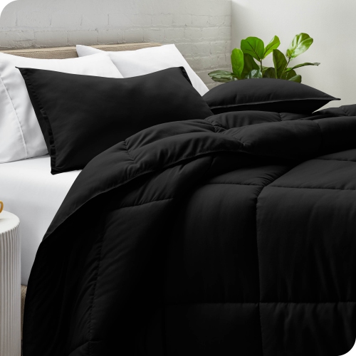 Bare Home Comforter Set - Goose Down Alternative - Ultra-Soft - Hypoallergenic - All Season Breathable Warmth - Oversized Queen, Black